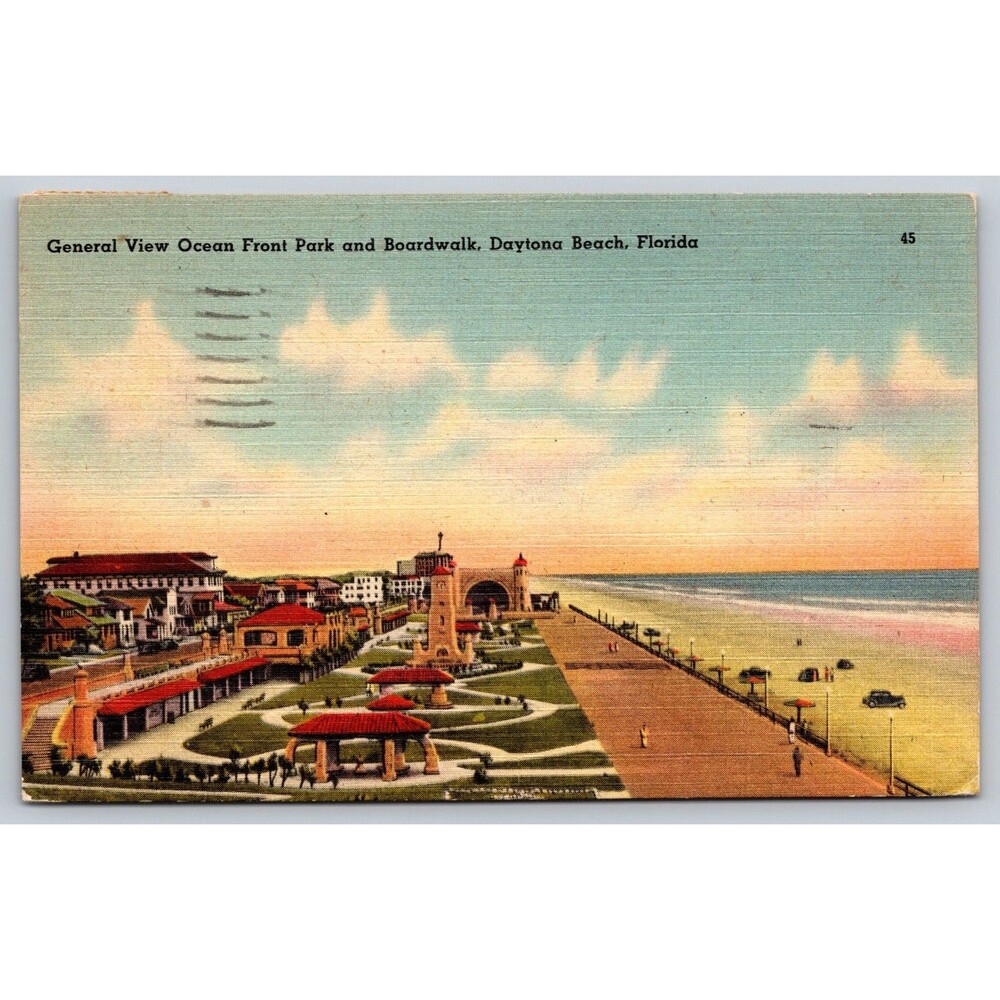 1948 Daytona Beach FL Postcard Ocean Front Park Boardwalk Eli Witt Linen Used